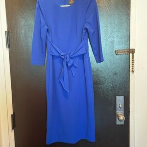 Adrianna papell Stretch Crepe Crew Neck Tie Waist 3/4 Sleeve Midi Sheath Dress